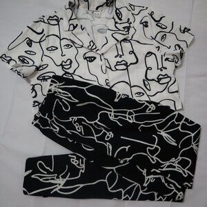 Graphic Black and White cropped Shirt with pants